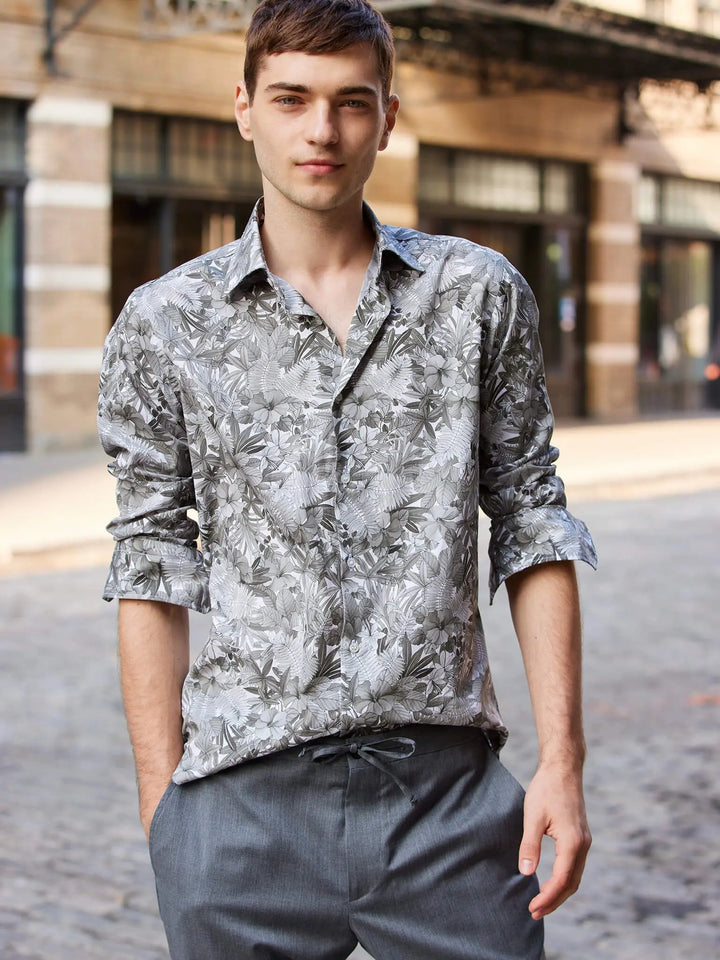 Men’s Grey Garden Cotton Shirt - Nigel Curtiss