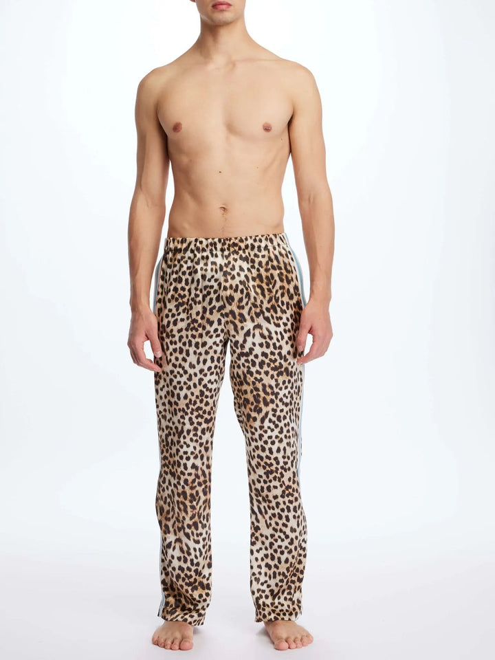 Men's Leopard Silk Pajama Pants With Stripe - Nigel Curtiss