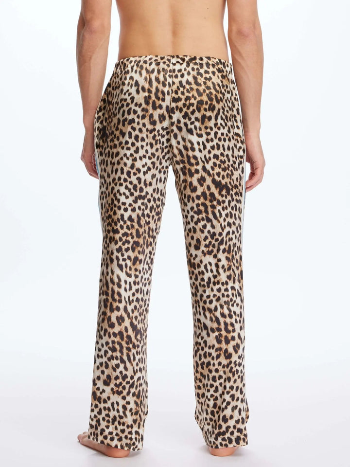 Men's Leopard Silk Pajama Pants With Stripe - Nigel Curtiss