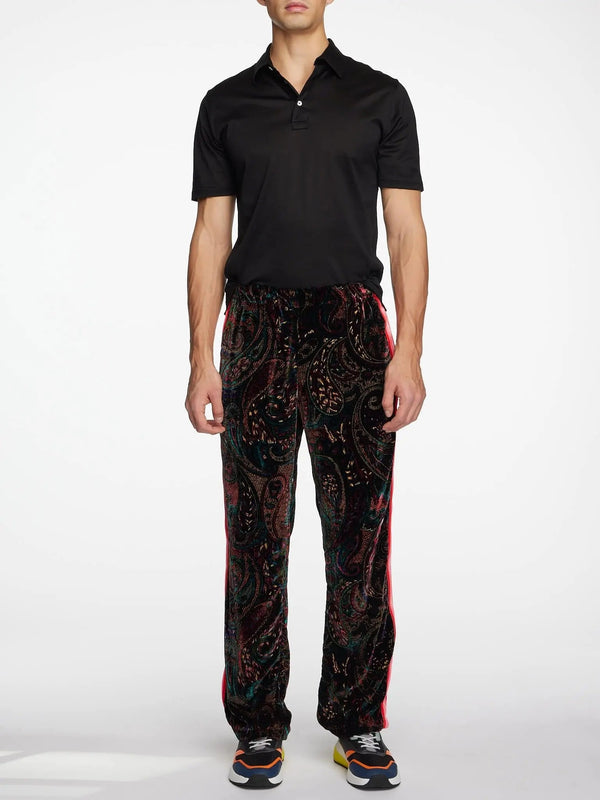 Men's Multi Color Paisley Velvet Pant With Stripe - Nigel Curtiss