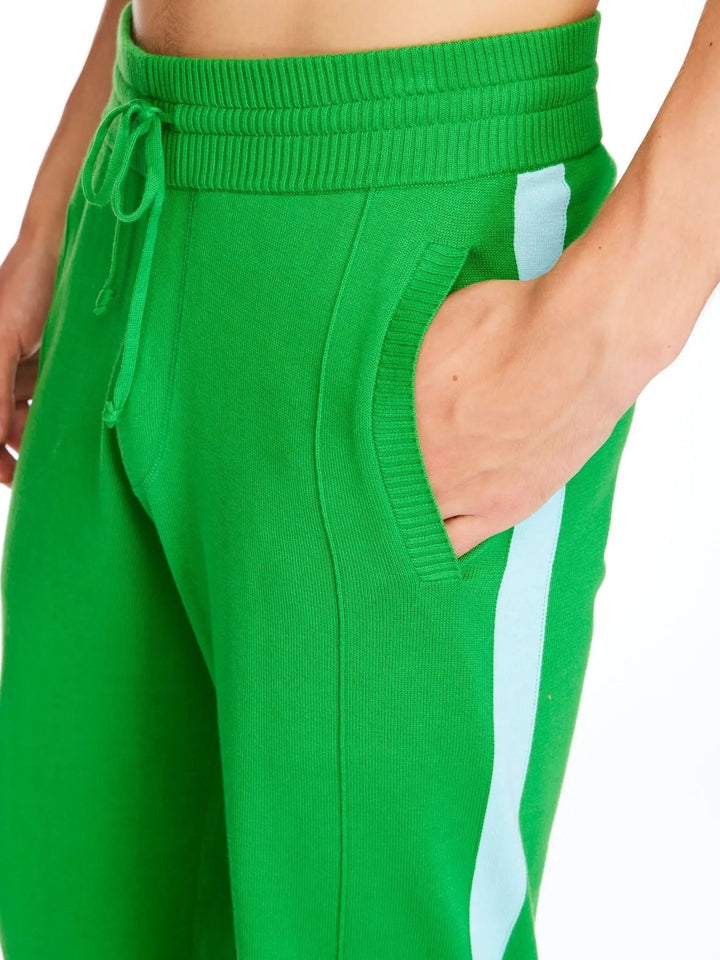 Men’s Pima Cotton Knitted Pants In Jade With Aqua Stripe - Nigel Curtiss