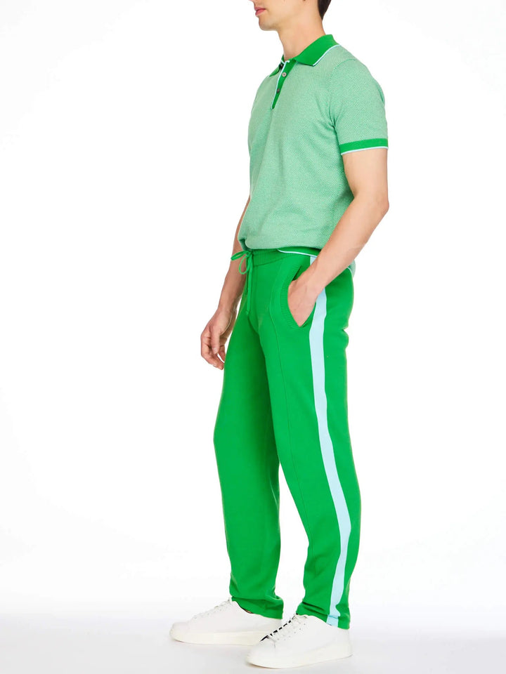 Men’s Pima Cotton Knitted Pants In Jade With Aqua Stripe - Nigel Curtiss