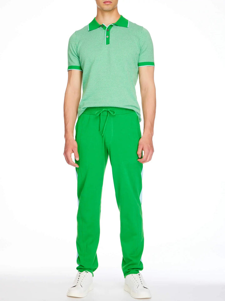 Men’s Pima Cotton Knitted Pants In Jade With Aqua Stripe - Nigel Curtiss