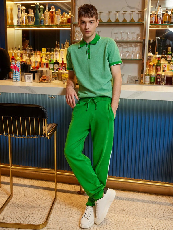 Men’s Pima Cotton Knitted Pants In Jade With Aqua Stripe - Nigel Curtiss