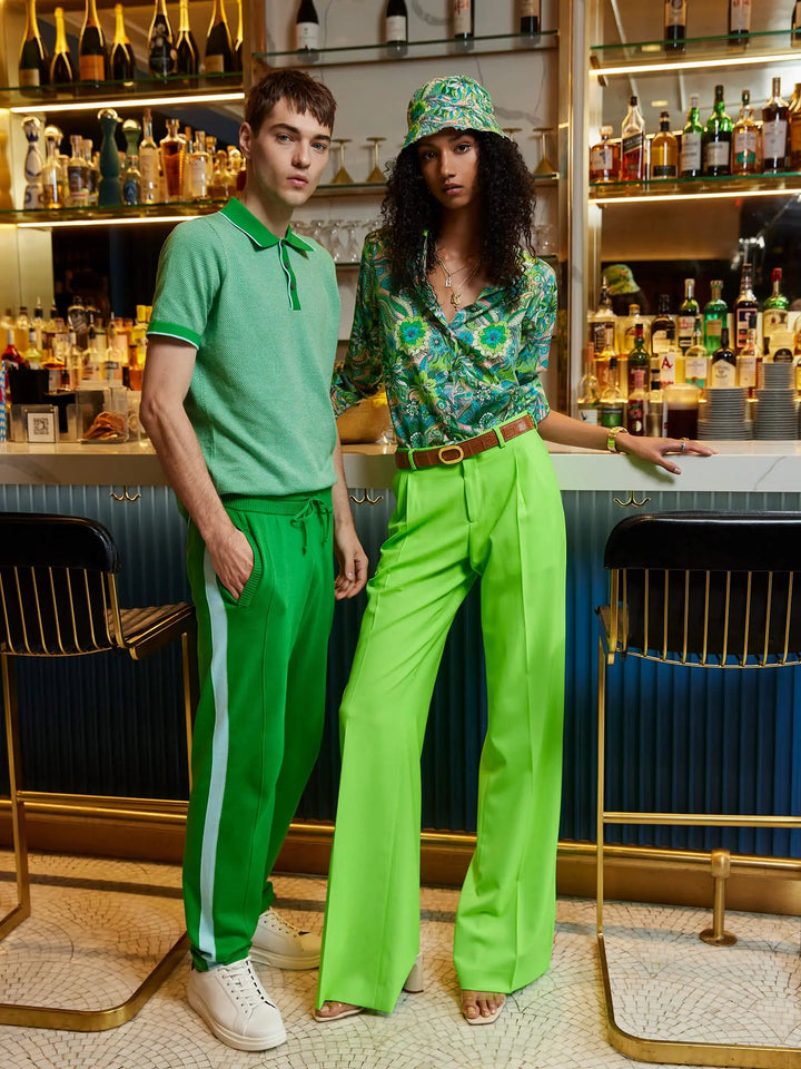 Men’s Pima Cotton Knitted Pants In Jade With Aqua Stripe - Nigel Curtiss