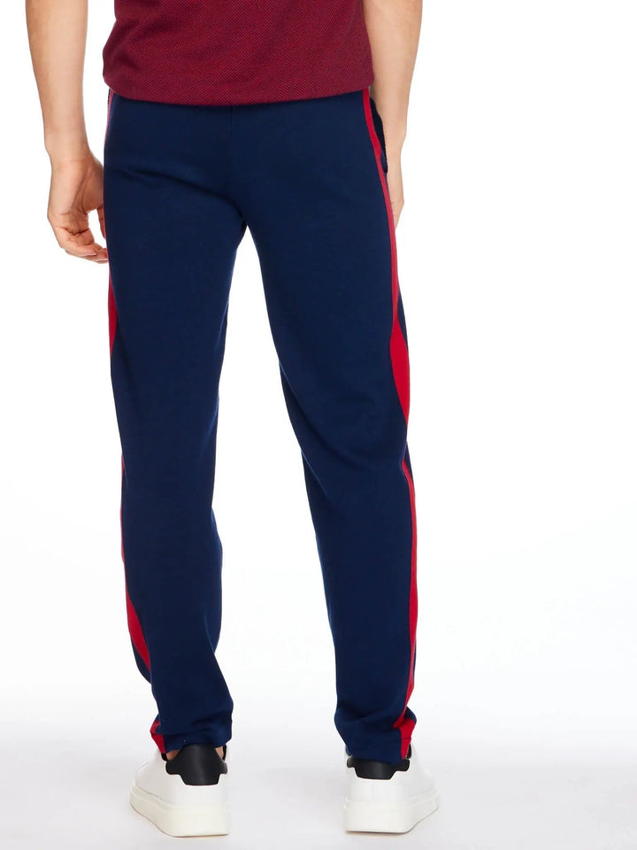 Men’s Pima Cotton Knitted Pants In Navy With Red Stripe - Nigel Curtiss