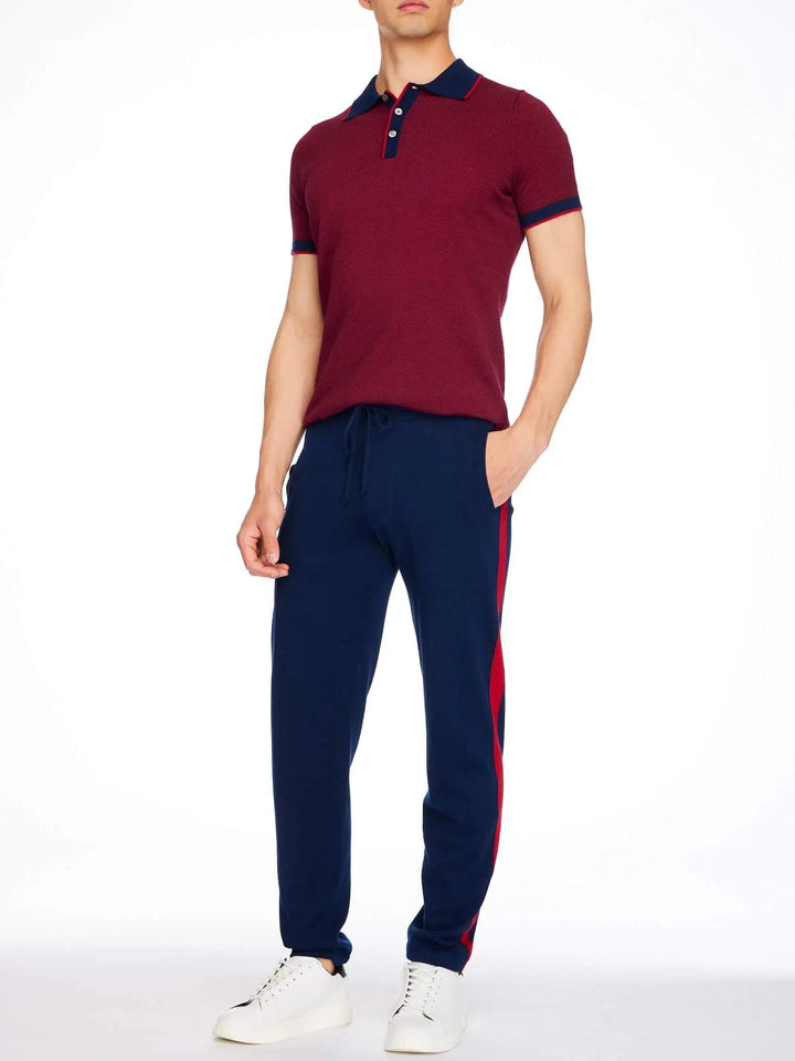 Men’s Pima Cotton Knitted Pants In Navy With Red Stripe - Nigel Curtiss