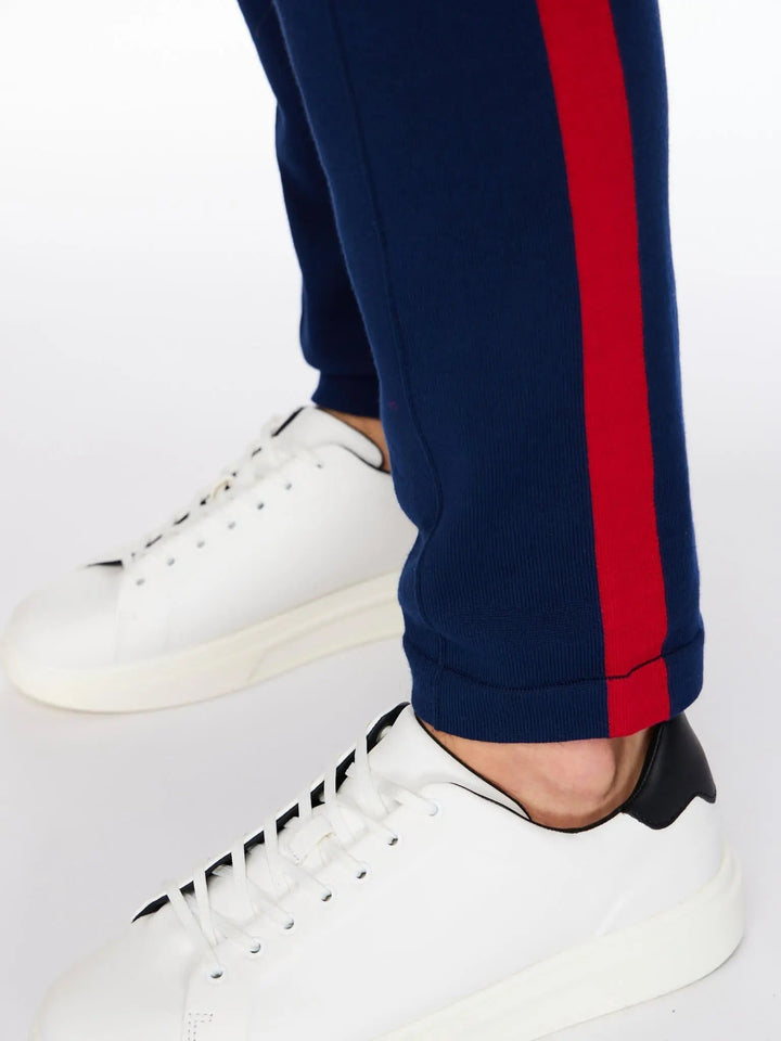 Men’s Pima Cotton Knitted Pants In Navy With Red Stripe - Nigel Curtiss