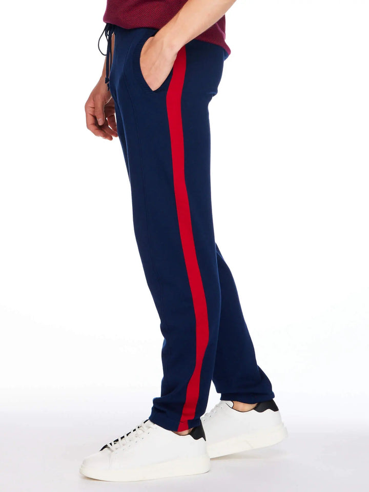 Men’s Pima Cotton Knitted Pants In Navy With Red Stripe - Nigel Curtiss