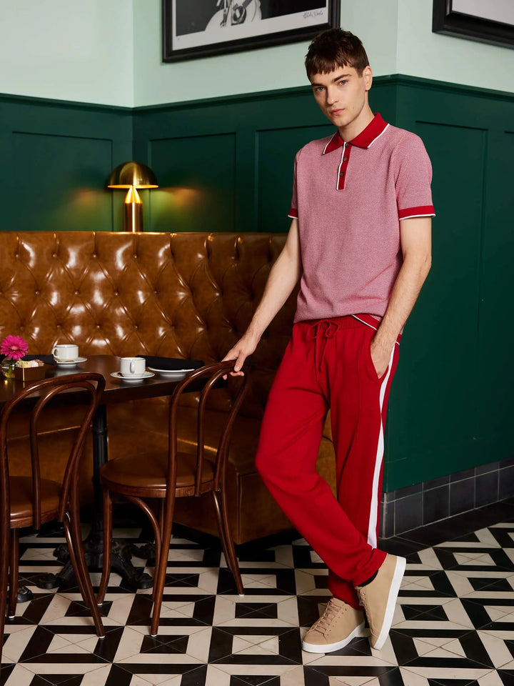Men’s Pima Cotton Knitted Pants In Red With White Stripe - Nigel Curtiss