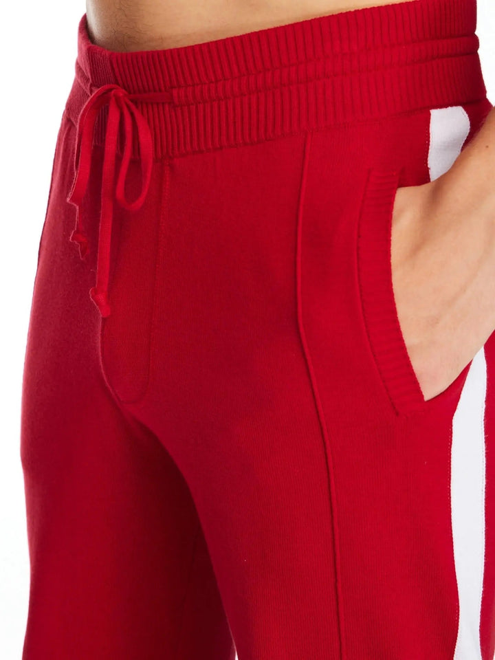 Men’s Pima Cotton Knitted Pants In Red With White Stripe - Nigel Curtiss