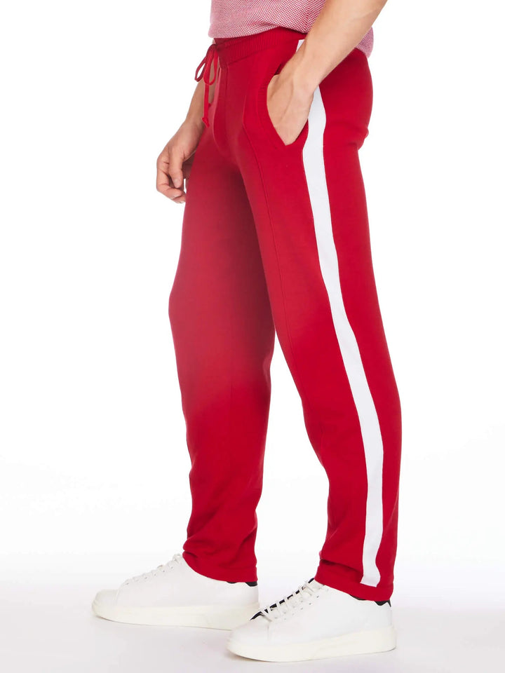 Men’s Pima Cotton Knitted Pants In Red With White Stripe - Nigel Curtiss