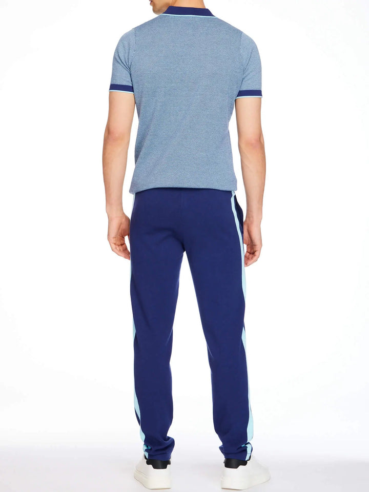 Men’s Pima Cotton Knitted Pants In Sapphire With Aqua Stripe - Nigel Curtiss