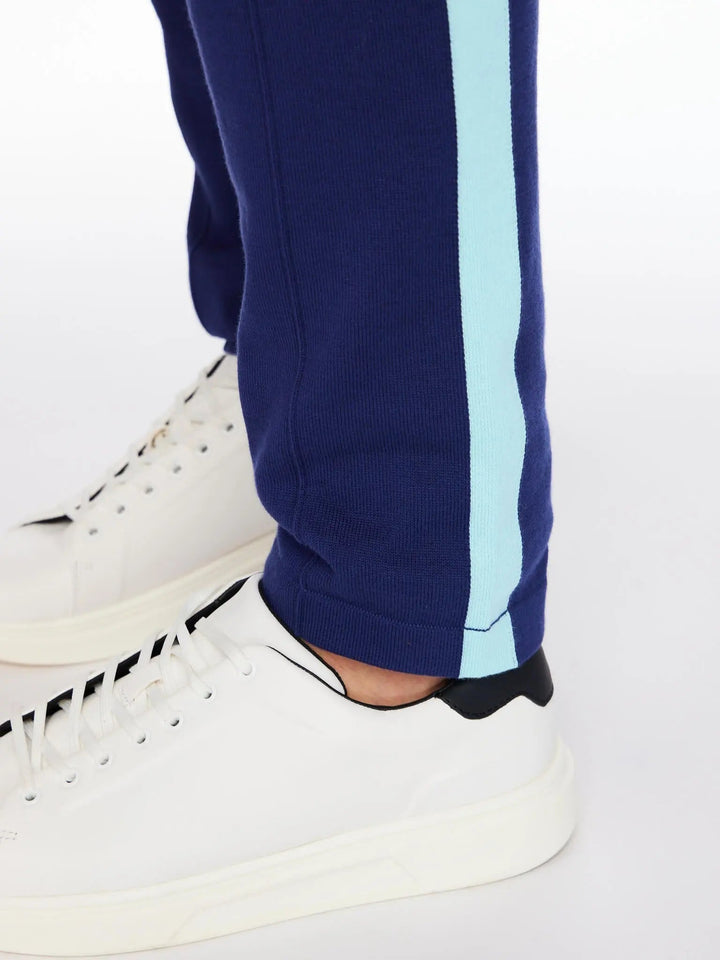 Men’s Pima Cotton Knitted Pants In Sapphire With Aqua Stripe - Nigel Curtiss