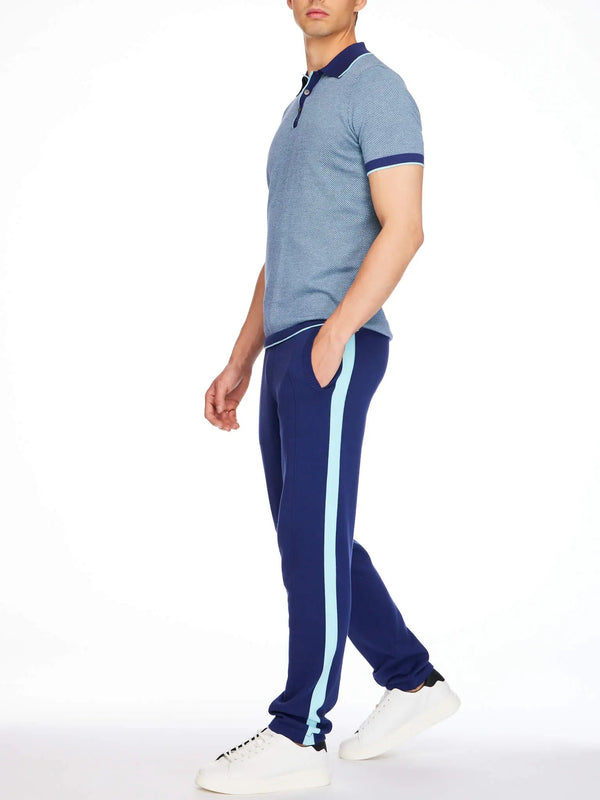 Men’s Pima Cotton Knitted Pants In Sapphire With Aqua Stripe - Nigel Curtiss