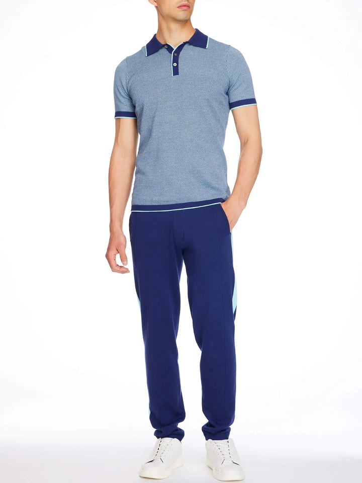 Men’s Pima Cotton Knitted Pants In Sapphire With Aqua Stripe - Nigel Curtiss