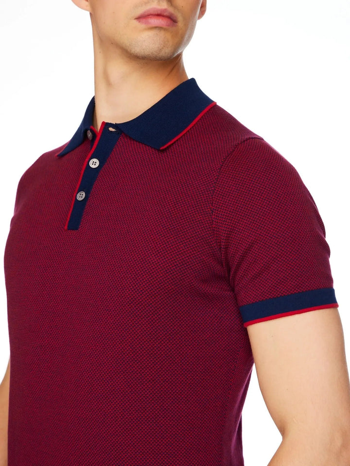 Men’s Pima Cotton Knitted Polo Shirt In Burgundy And Navy - Nigel Curtiss