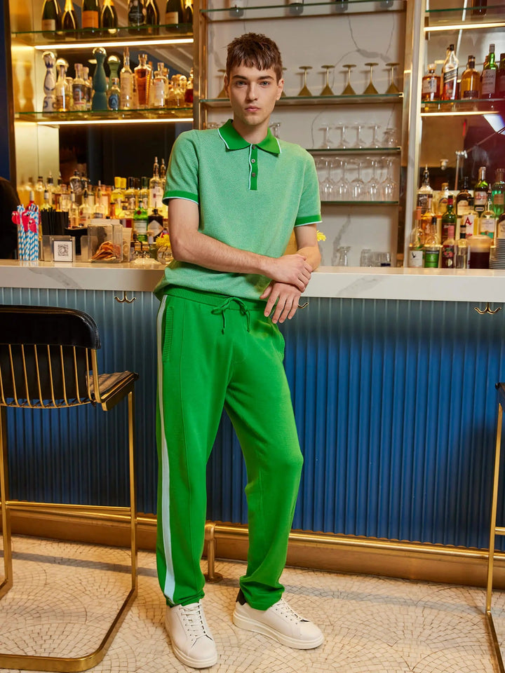 Men's Pima Cotton Knitted Polo Shirt In Jade And Aqua - Nigel Curtiss
