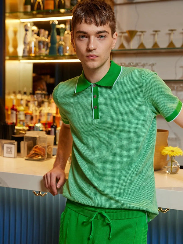 Men's Pima Cotton Knitted Polo Shirt In Jade And Aqua - Nigel Curtiss