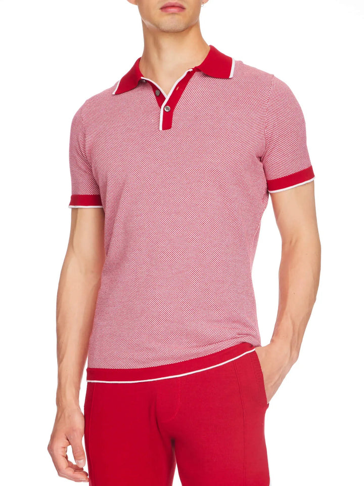 Men’s Pima Cotton Knitted Polo Shirt In Red And White - Nigel Curtiss