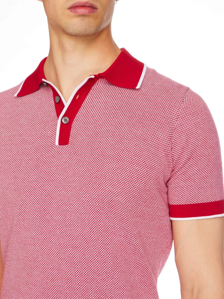 Men’s Pima Cotton Knitted Polo Shirt In Red And White - Nigel Curtiss