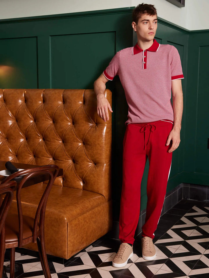 Men’s Pima Cotton Knitted Polo Shirt In Red And White - Nigel Curtiss