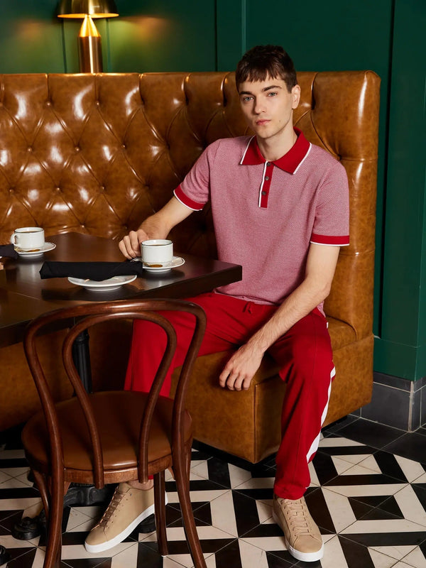 Men’s Pima Cotton Knitted Polo Shirt In Red And White - Nigel Curtiss