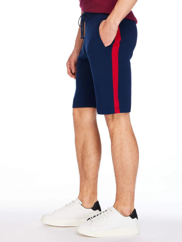 Men’s Pima Cotton Knitted Shorts In Navy With Red Stripe - Nigel Curtiss