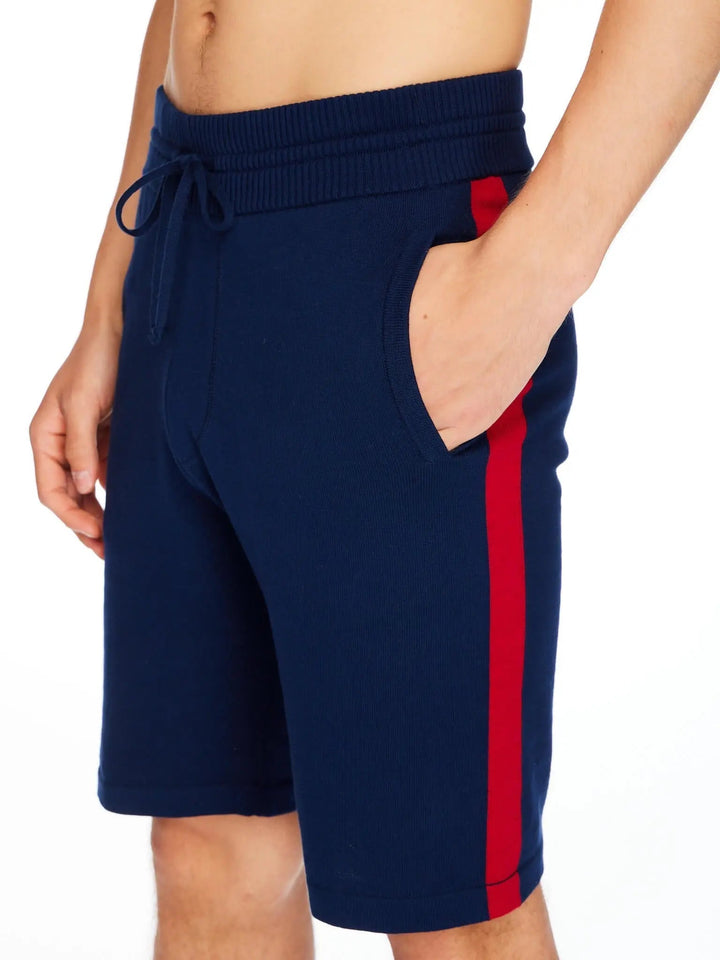 Men’s Pima Cotton Knitted Shorts In Navy With Red Stripe - Nigel Curtiss