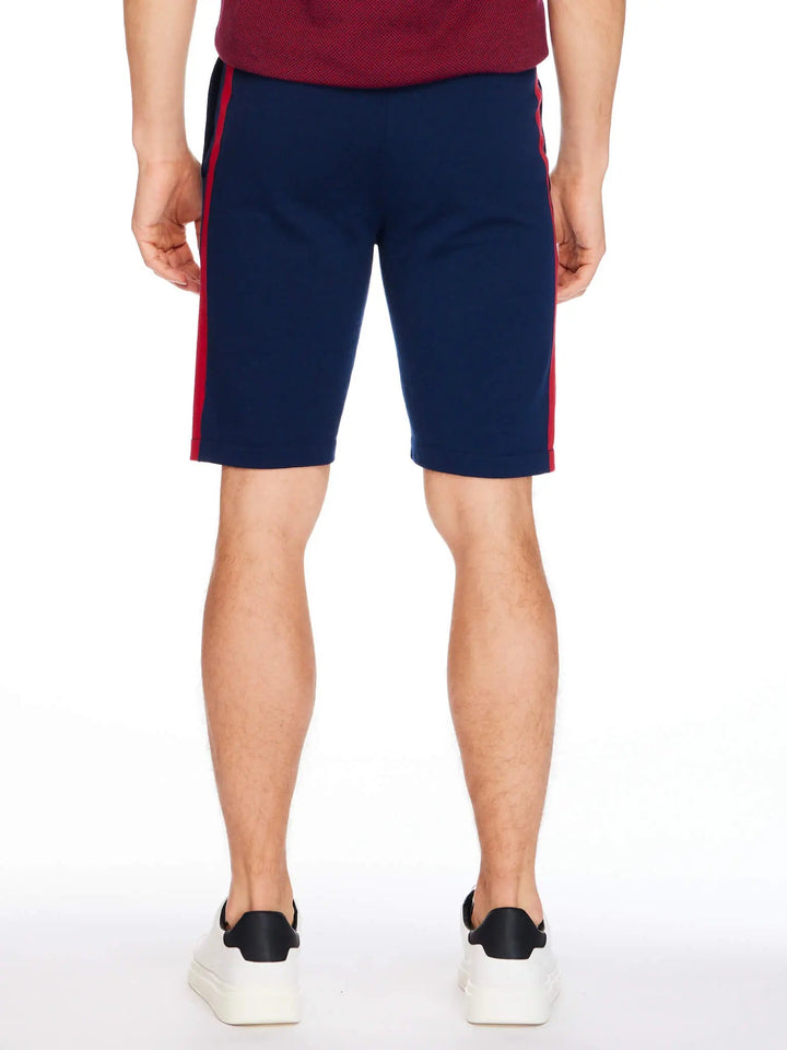 Men’s Pima Cotton Knitted Shorts In Navy With Red Stripe - Nigel Curtiss