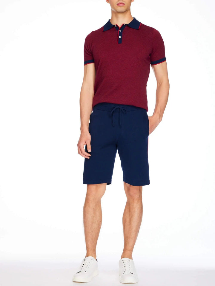 Men’s Pima Cotton Knitted Shorts In Navy With Red Stripe - Nigel Curtiss