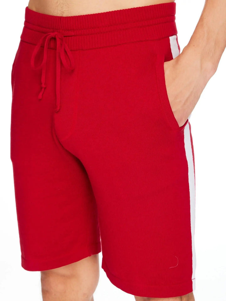 Men’s Pima Cotton Knitted Shorts In Red With White Stripe - Nigel Curtiss