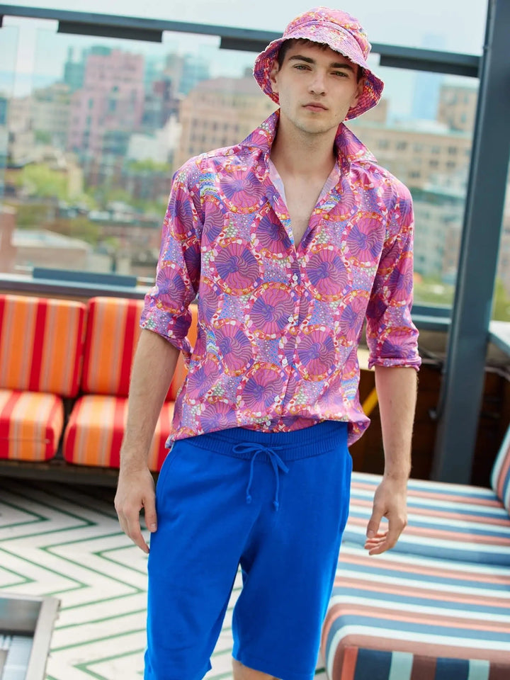 Men’s Pima Cotton Knitted Shorts In Sea Blue With Aqua Stripe - Nigel Curtiss