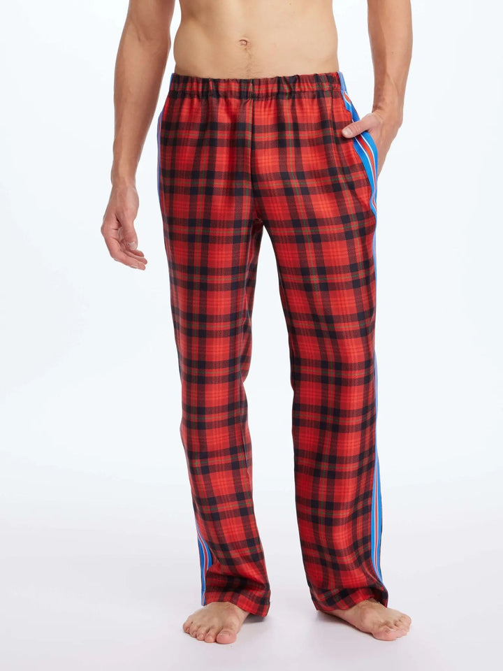 Men’s Royal Stewart Tartan Silk Pajama Pant With Stripe - Nigel Curtiss