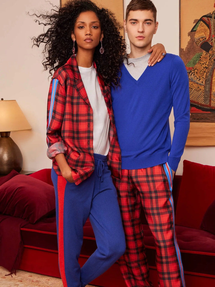 Men’s Royal Stewart Tartan Silk Pajama Pant With Stripe - Nigel Curtiss