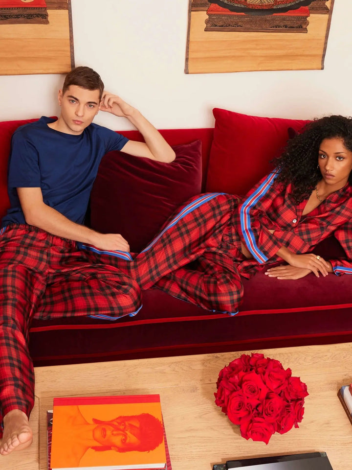 Men’s Royal Stewart Tartan Silk Pajama Pant With Stripe - Nigel Curtiss