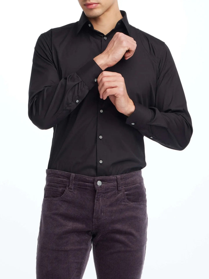 Men's Stretch Cotton Shirt In Black - Nigel Curtiss