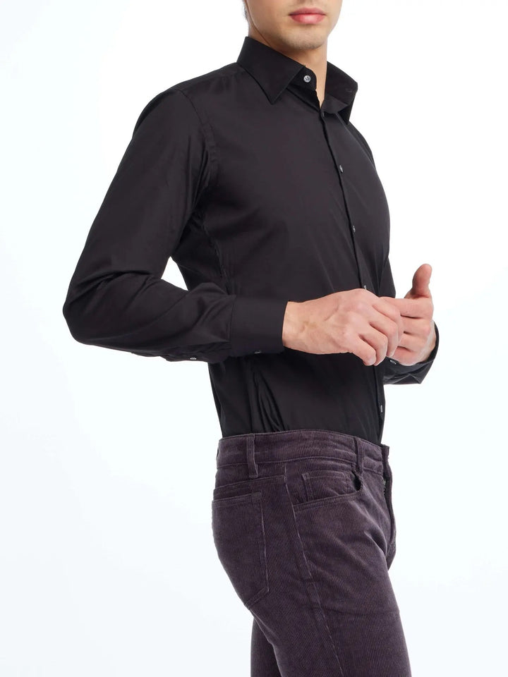 Men's Stretch Cotton Shirt In Black - Nigel Curtiss