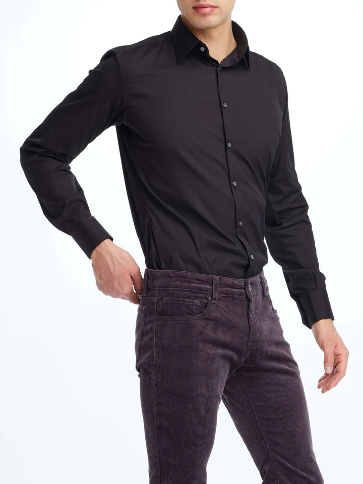 Men's Stretch Cotton Shirt In Black - Nigel Curtiss