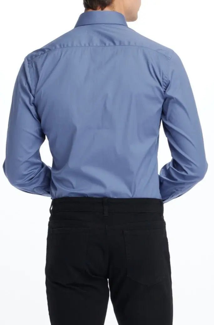 Men's Stretch Cotton Shirt In Mid Blue - Nigel Curtiss