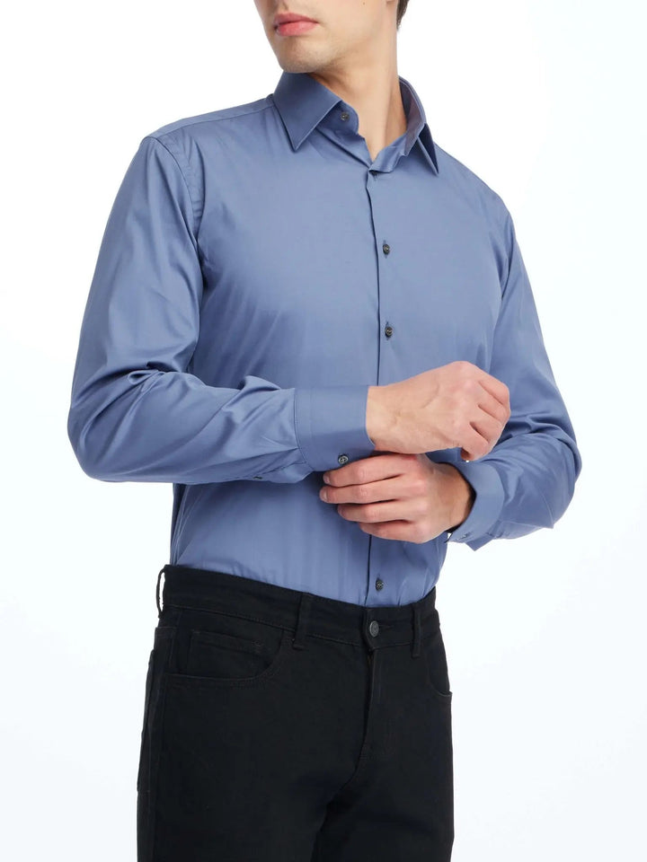 Men's Stretch Cotton Shirt In Mid Blue - Nigel Curtiss