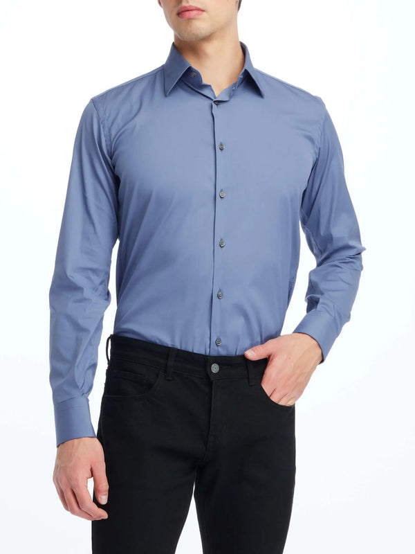 Men's Stretch Cotton Shirt In Mid Blue - Nigel Curtiss