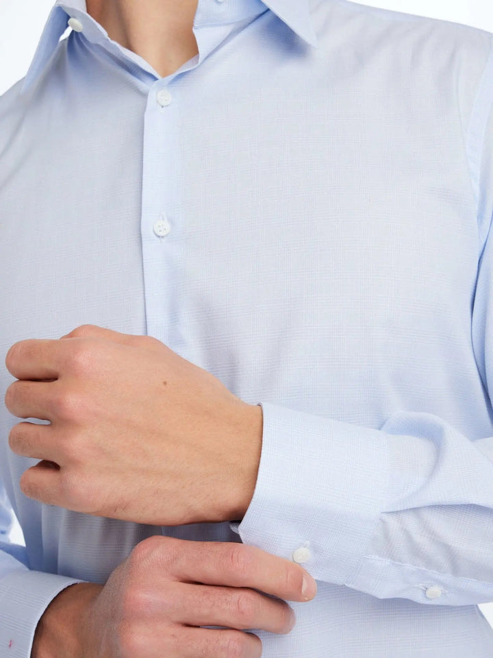 Men's Stretch Cotton Shirt In Prince Of Wales Check - Nigel Curtiss