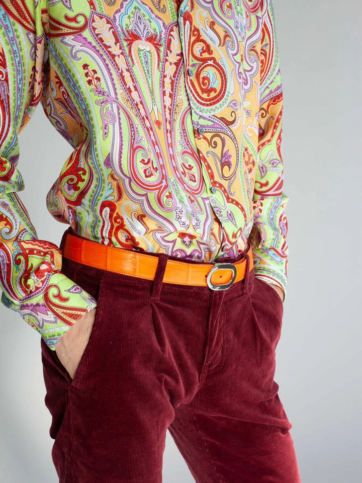 Men's Tangerine Paisley Silk Shirt - Nigel Curtiss