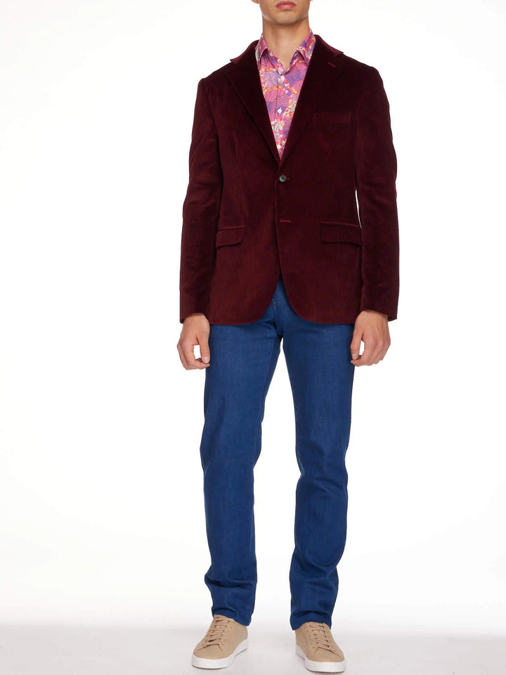 Men's Unconstructed Cotton Corduroy Jacket In Burgundy - Nigel Curtiss