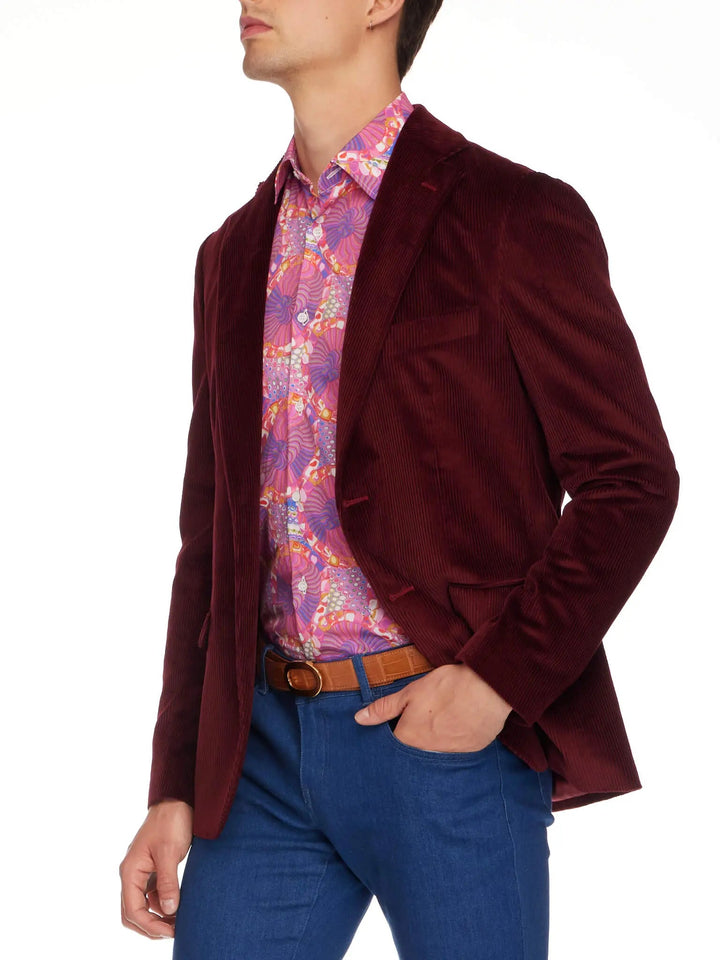 Men's Unconstructed Cotton Corduroy Jacket In Burgundy - Nigel Curtiss