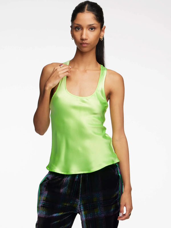 Silk Tank Top In Lime Green - Nigel Curtiss