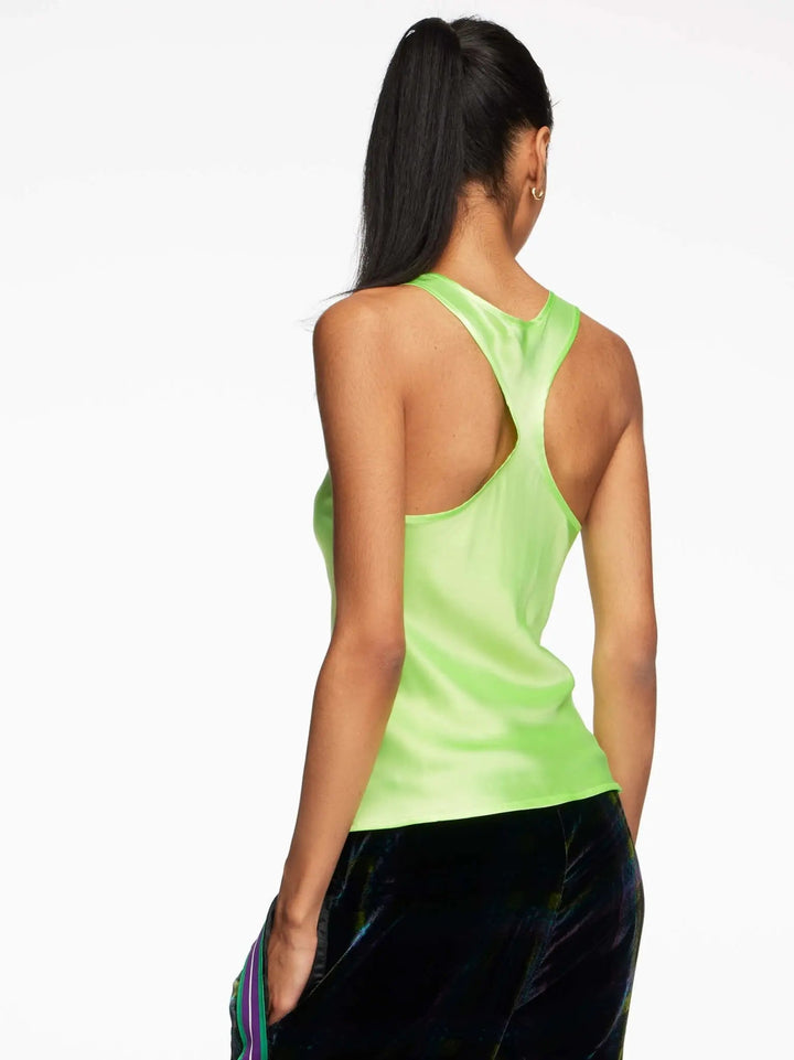 green tea plissé silk tank top 