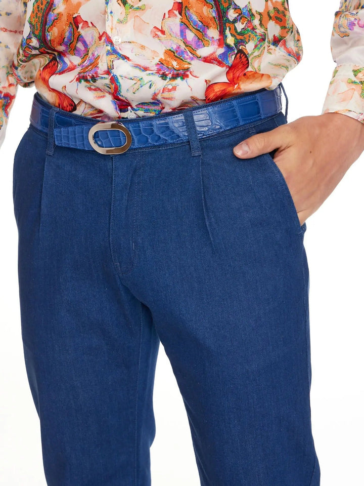 Unisex Alligator Belt In Indigo Matte - Nigel Curtiss