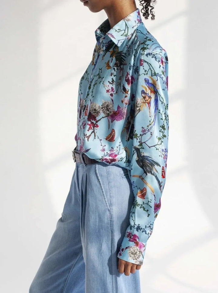 Women's Birds And Butterflies Silk Shirt - Nigel Curtiss